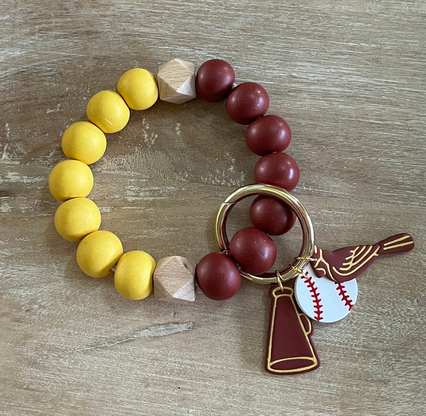 Maroon and Gold Bead Bracelet Keychain
