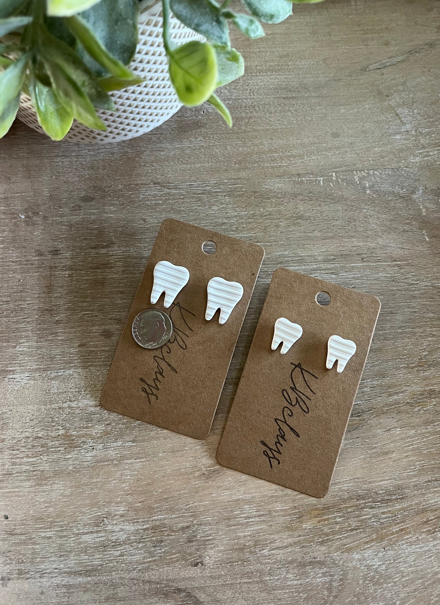 Small White Tooth Studs