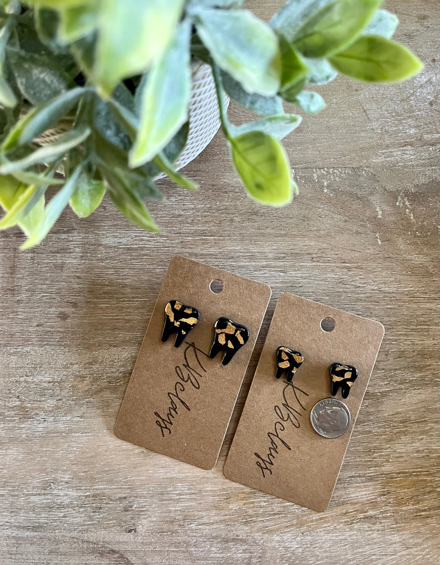 Tiny Black and Gold Tooth Studs