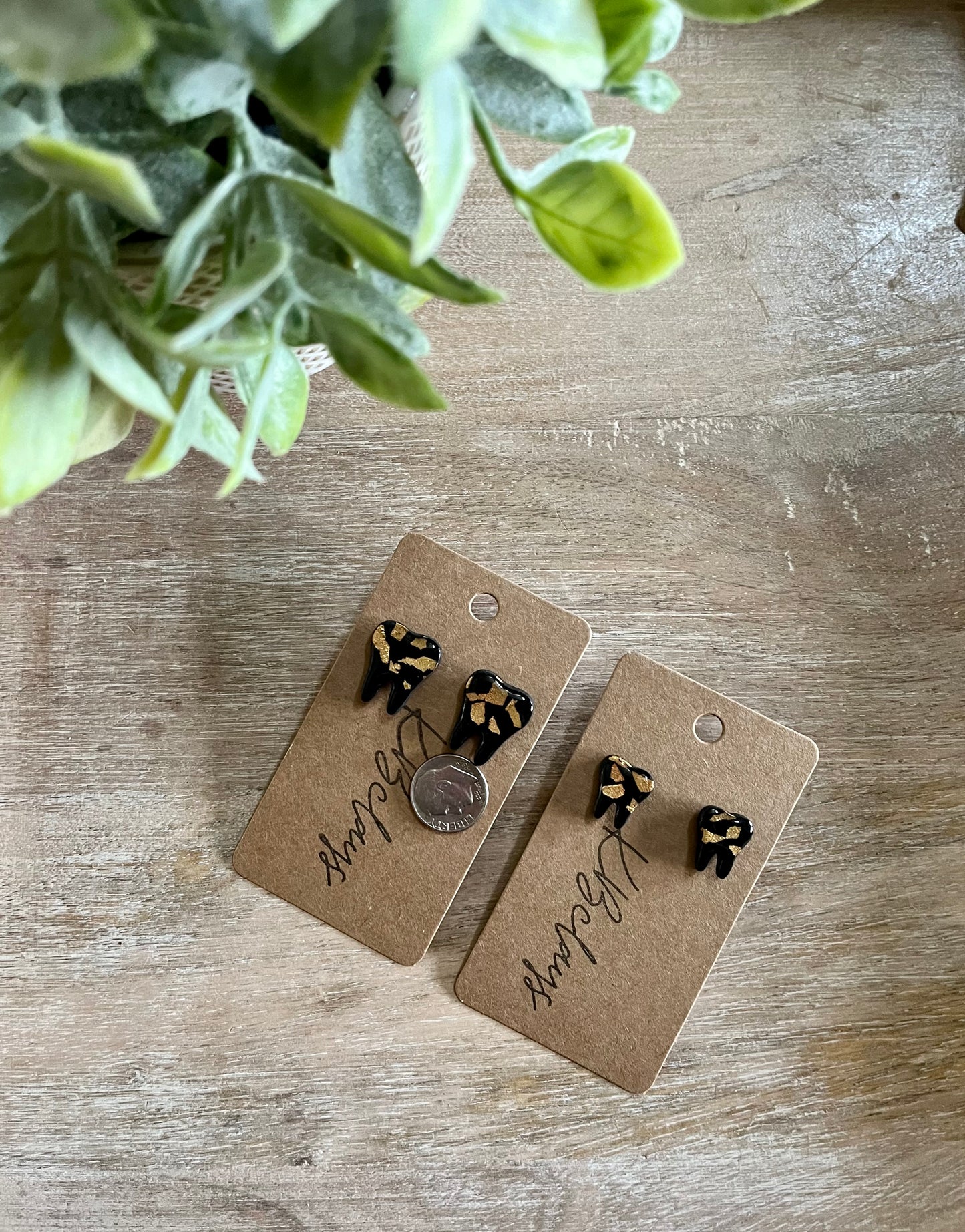 Small Black and Gold Tooth Studs