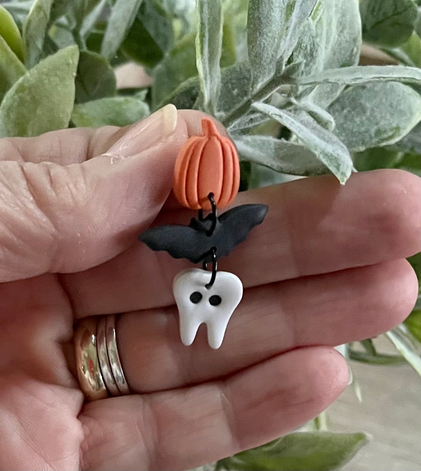 Ghost Tooth, Bat, Pumpkin Post Dangles