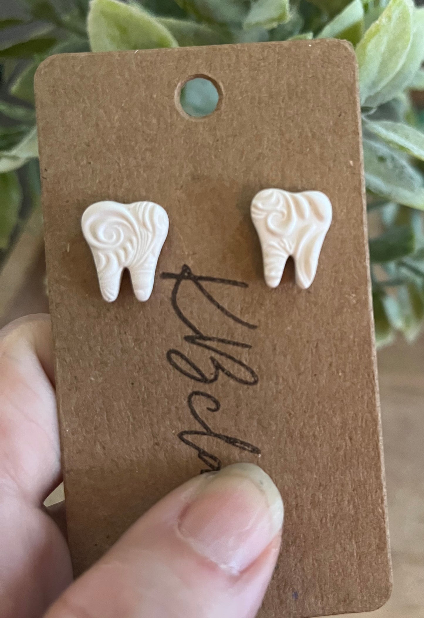 Fancy Tiny White Tooth Studs