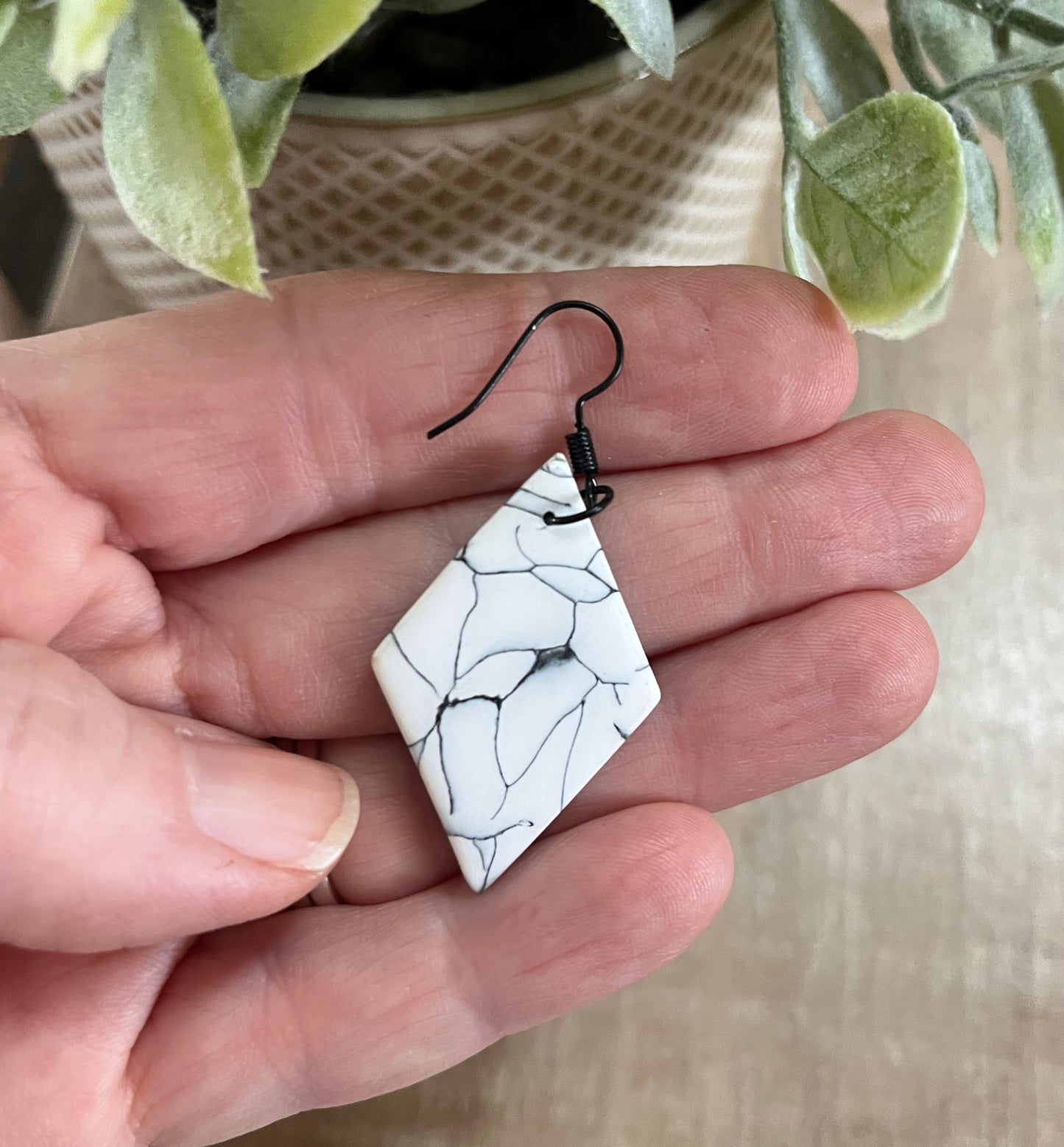 White and Black Marble Dangle