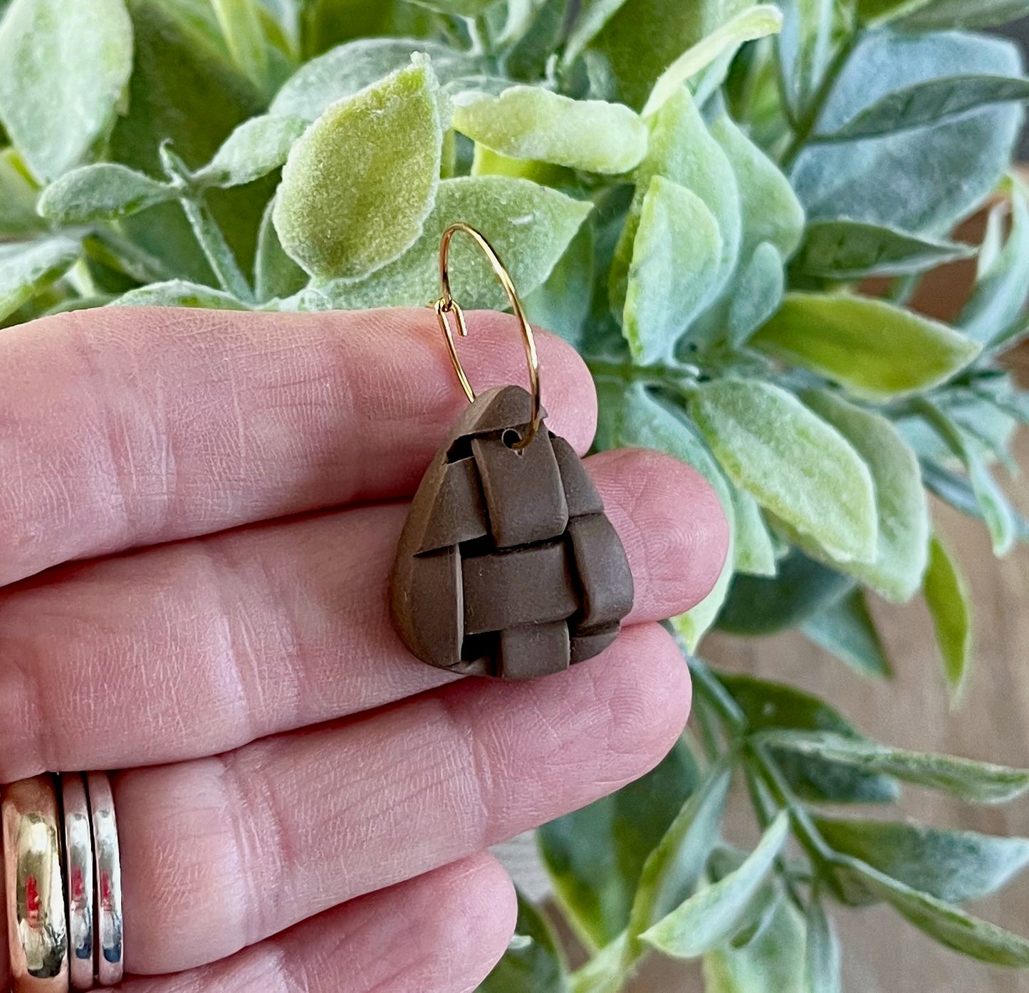 Brown Basketweave Hoops