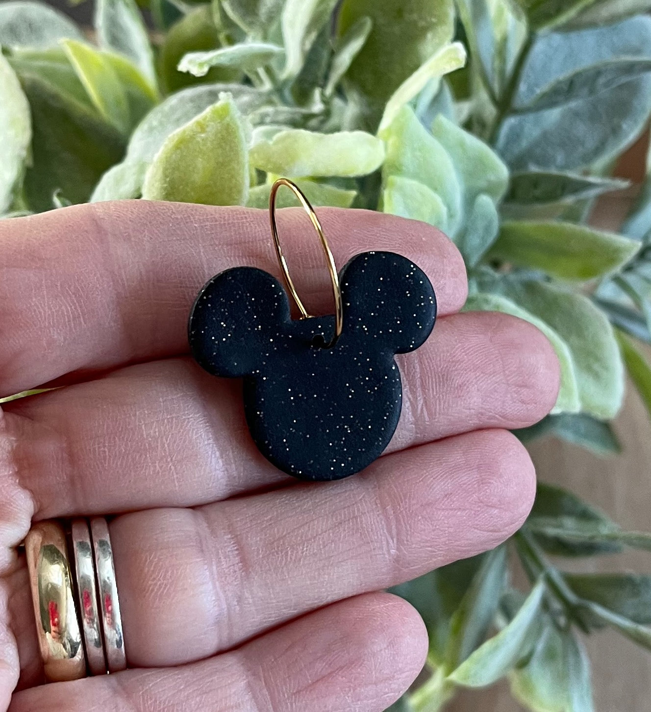 Black Glitter Magical Mouse Hoops