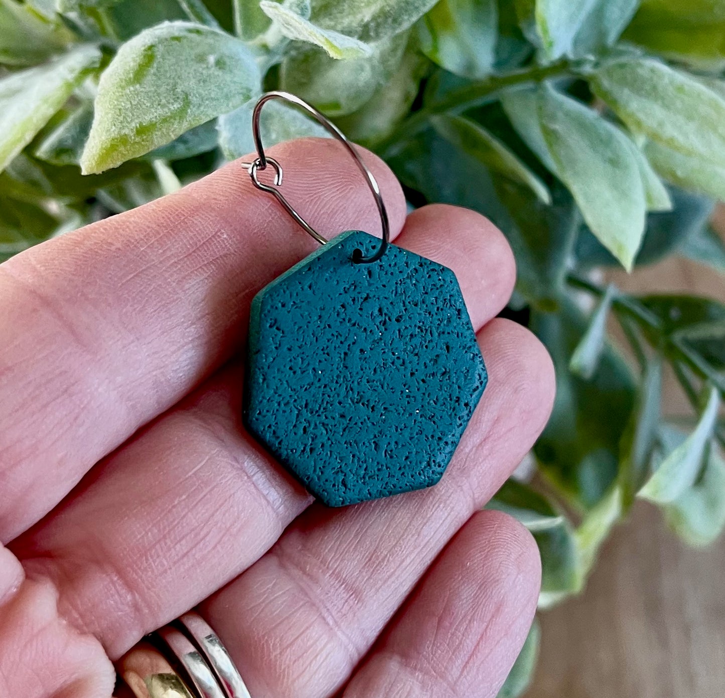 Green Heptagon Stainless Steel Hoops