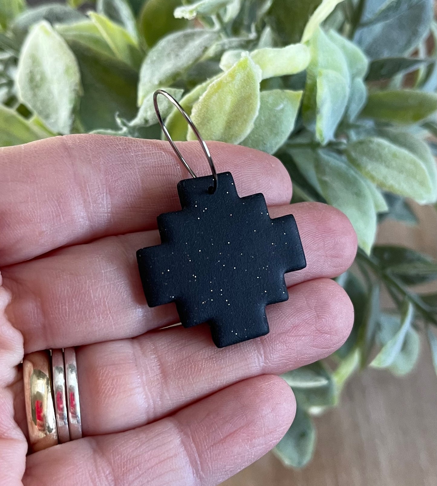 Black Aztec Shape Hoops