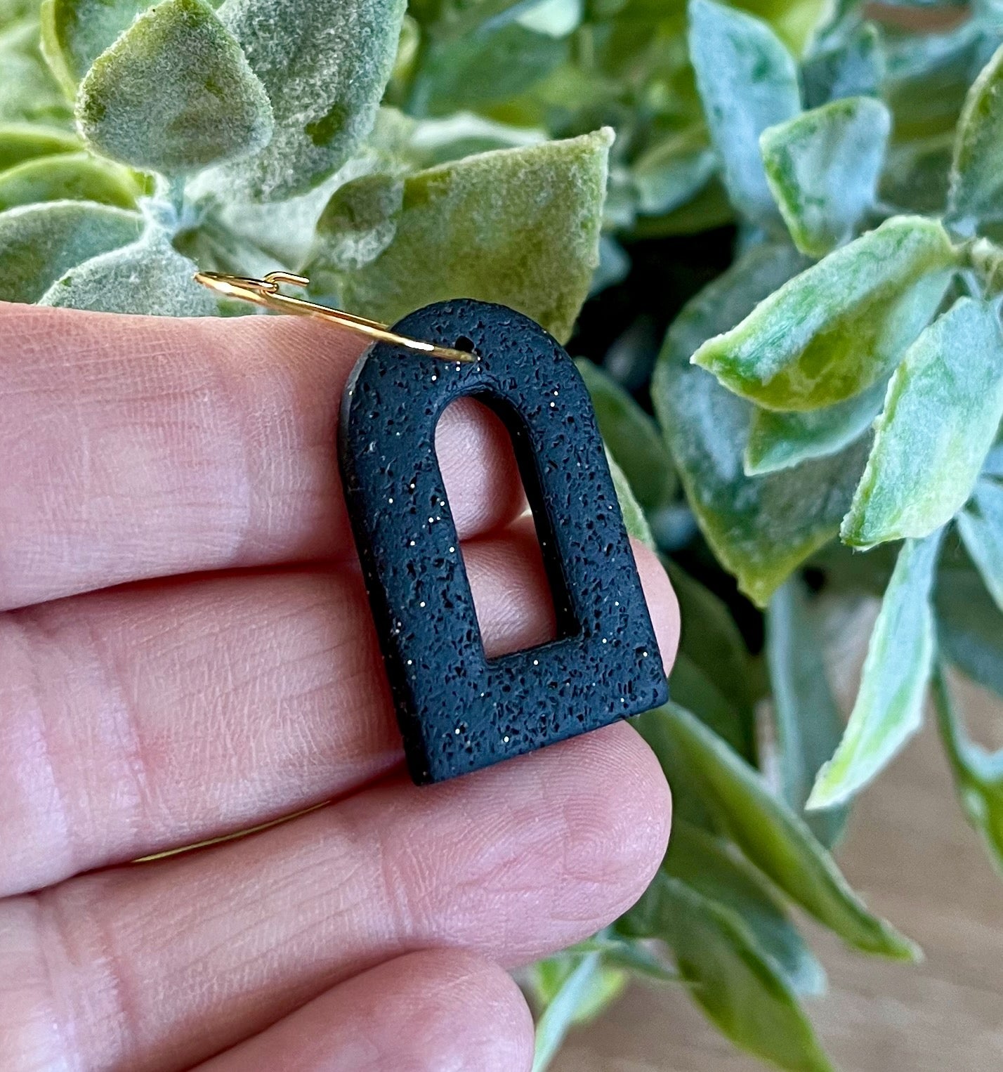 Black Sparkle Arch Hoops