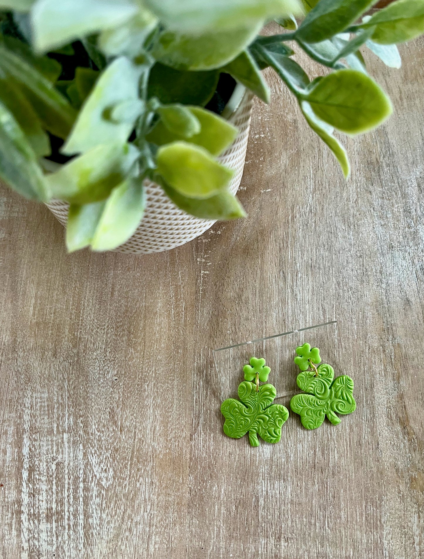 Bright Green Large Shamrock Post Dangles