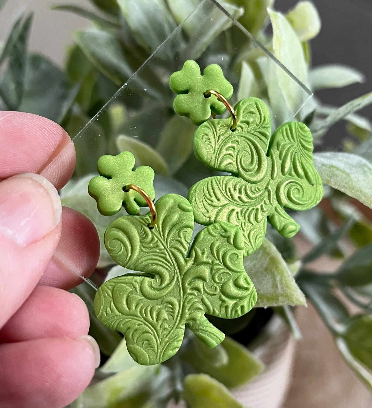 Bright Green Large Shamrock Post Dangles