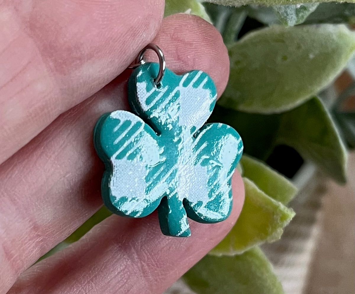 Green and White Plaid Shamrock Dangles