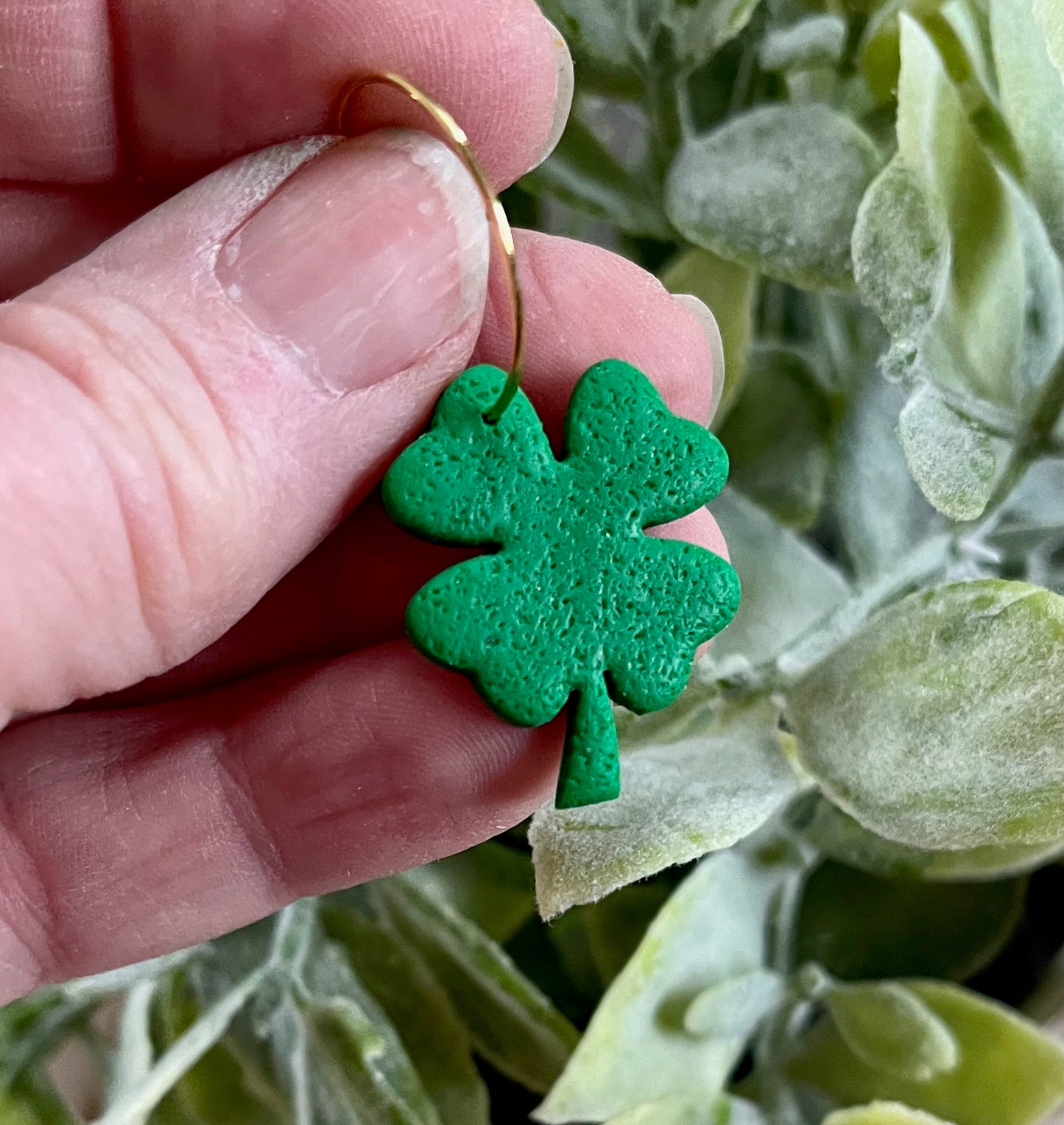 Green 4 Leaf Clover Hoops
