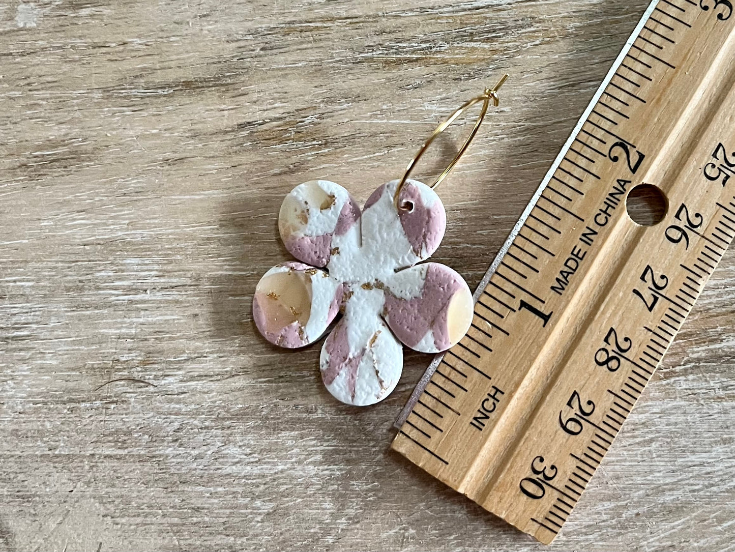 Large Blush Marbled Flower Hoops