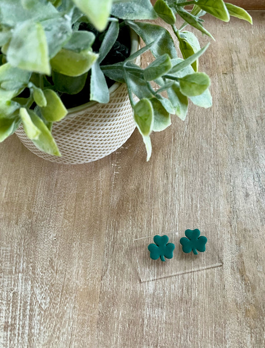 Dark Green Small Shamrock Studs