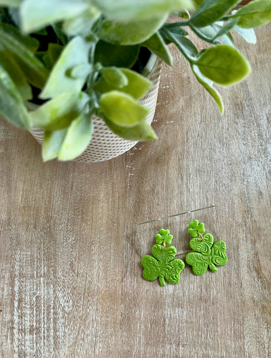 Bright Green Large Shamrock Post Dangles