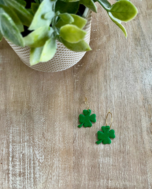 Green 4 Leaf Clover Hoops